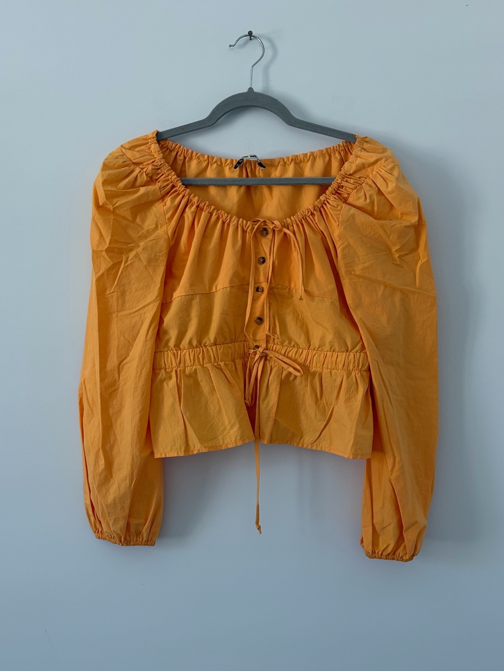 Ciao Lucia Orange Long Sleeve Button Front Peasant Peplum Cropped Blouse S